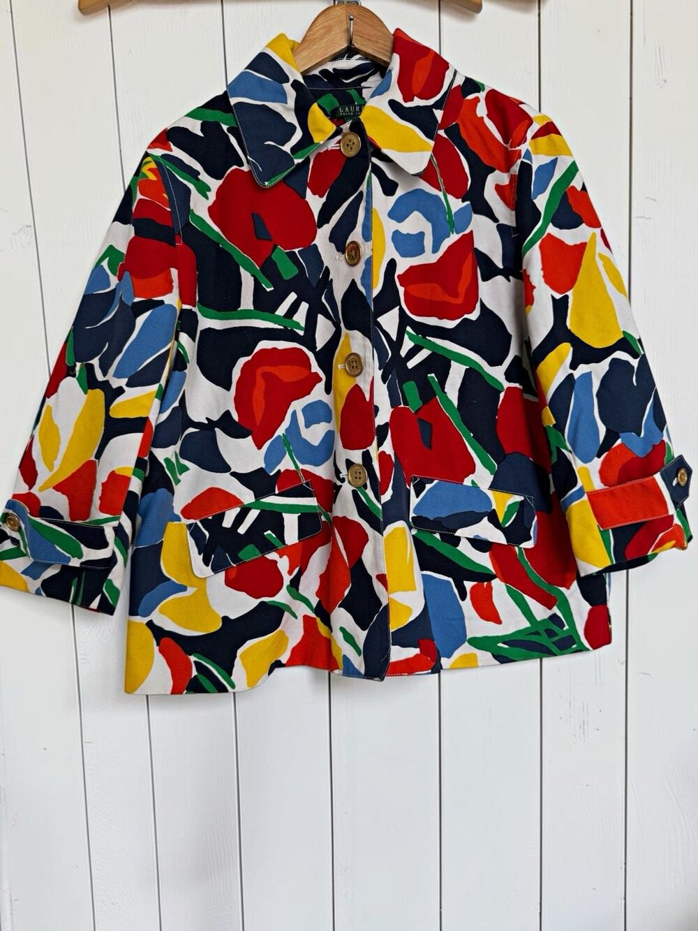 Lauren Ralph Lauren Women's Abstract Poppy Floral Canvas Swing Jacket Size 1X